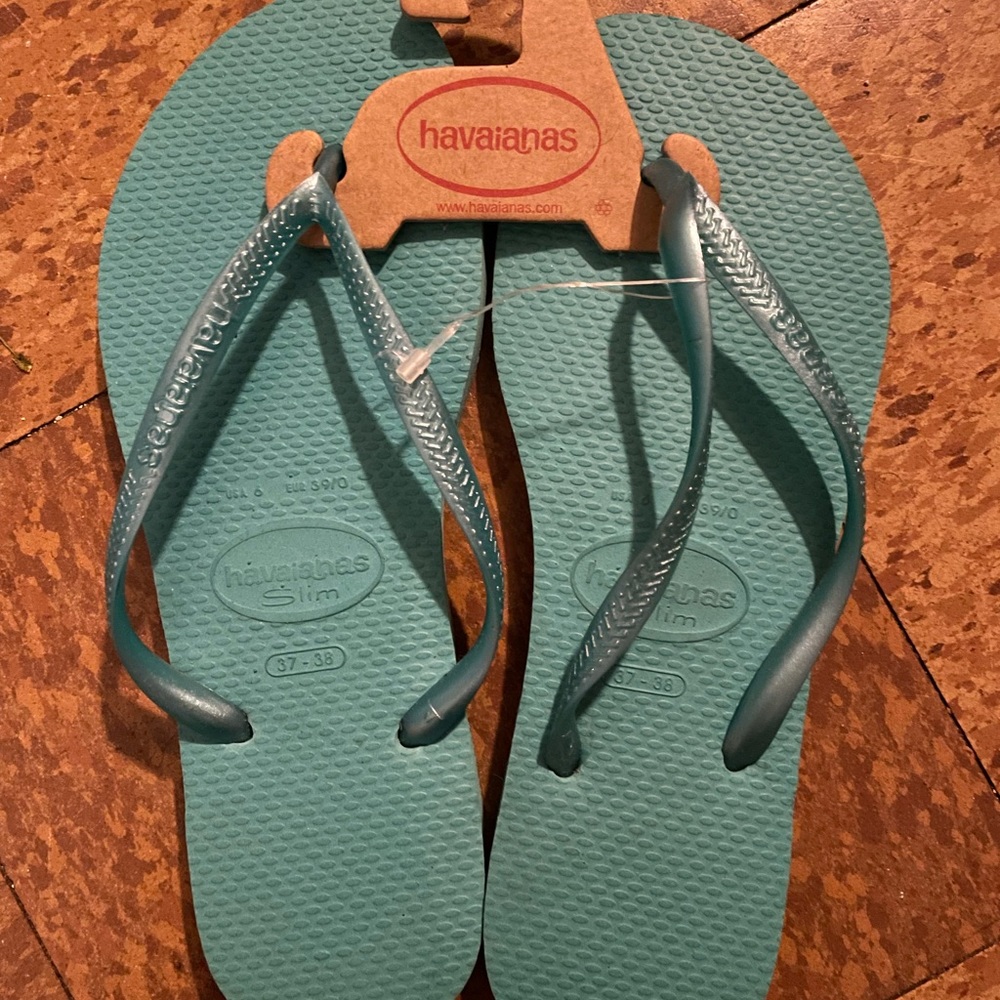 Teal flip flops